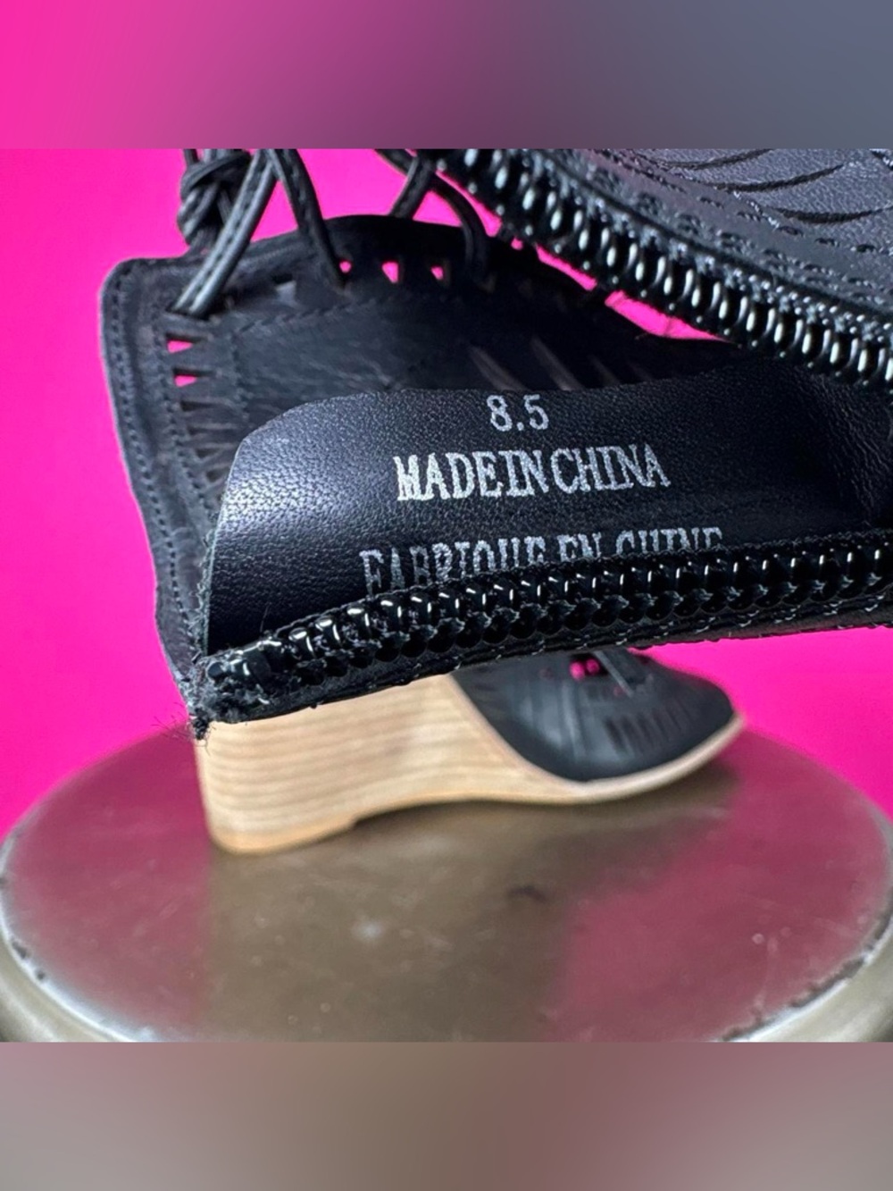 Jeffrey Campbell Rodillo-Hi Black Geometric Cutouts Wedge Lace-Up Sandal US 8.5 - Picture 6 of 8